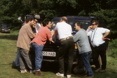 Time Team dig 1998; production team discussion: photo J. Hodgkinson