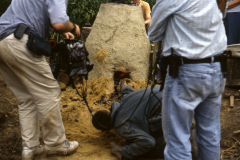 Time Team dig 1998; checking the hearth: photo J. Hodgkinson