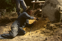 Time Team dig 1998; Jake Keen breaking open the hearth: photo J. Hodgkinson