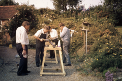 Conserving the boring bar at The Pheasantry; from left to right, David Butler, Roger Adams, Brian Herbert and David Combes: photo F. Tebbutt