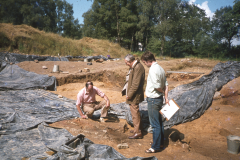 Professor Ronnie Tylecote (centre) visits the site with James Money (left) and Andrew Streeten (right): photo A. Meades