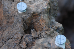 Little Furnace Wood, Archaeomagnetic dating markers on Furnace 1, Dec 2007: photo J. Hodgkinson