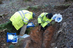 Little Furnace Wood, Archaeomagnetic dating the ore-roasting hearth, Dec 2007: photo J. Hodgkinson