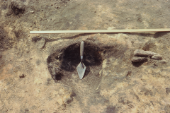 Millbrook Saxon bloomery site, 1980, re-heating hearth 1: photo F. Tebbutt