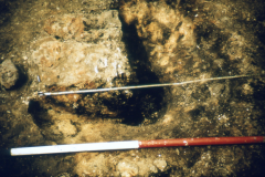 Millbrook Saxon bloomery site, 1980, furnace during excavation: photo F. Tebbutt