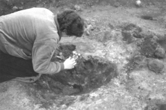 Millbrook Saxon bloomery site, 1980, taking archaeomagnetic samples: photo F. Tebbutt