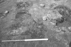 Millbrook Saxon bloomery site, 1980, furnace (right) and ore-roasting hearth? before excavation F. Tebbutt
