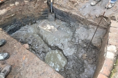 Partial excavation of casting pit, showing brick lining, 2019: photo J. Hodgkinson