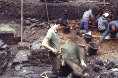 Panningridge: excavating period 1 furnace: photo H. Cleere Aug 1968