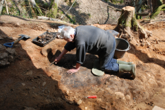 Thorp's Wood, excavating one of the ?smelting hearths: photo J. Hodgkinson